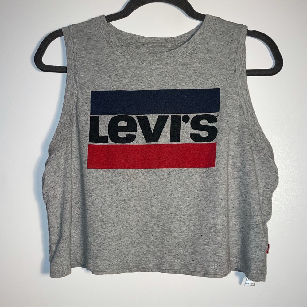 Levi's Gray Crop Top with Red and Blue Logo